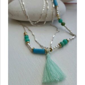 Triple Layerd Necklace Silver/ turquoise + tassel!